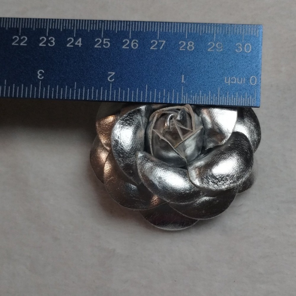 Silver Metallic Camellia Flower Brooch Pin and Hair Clip Floral Accessory - Picture 2 of 5
